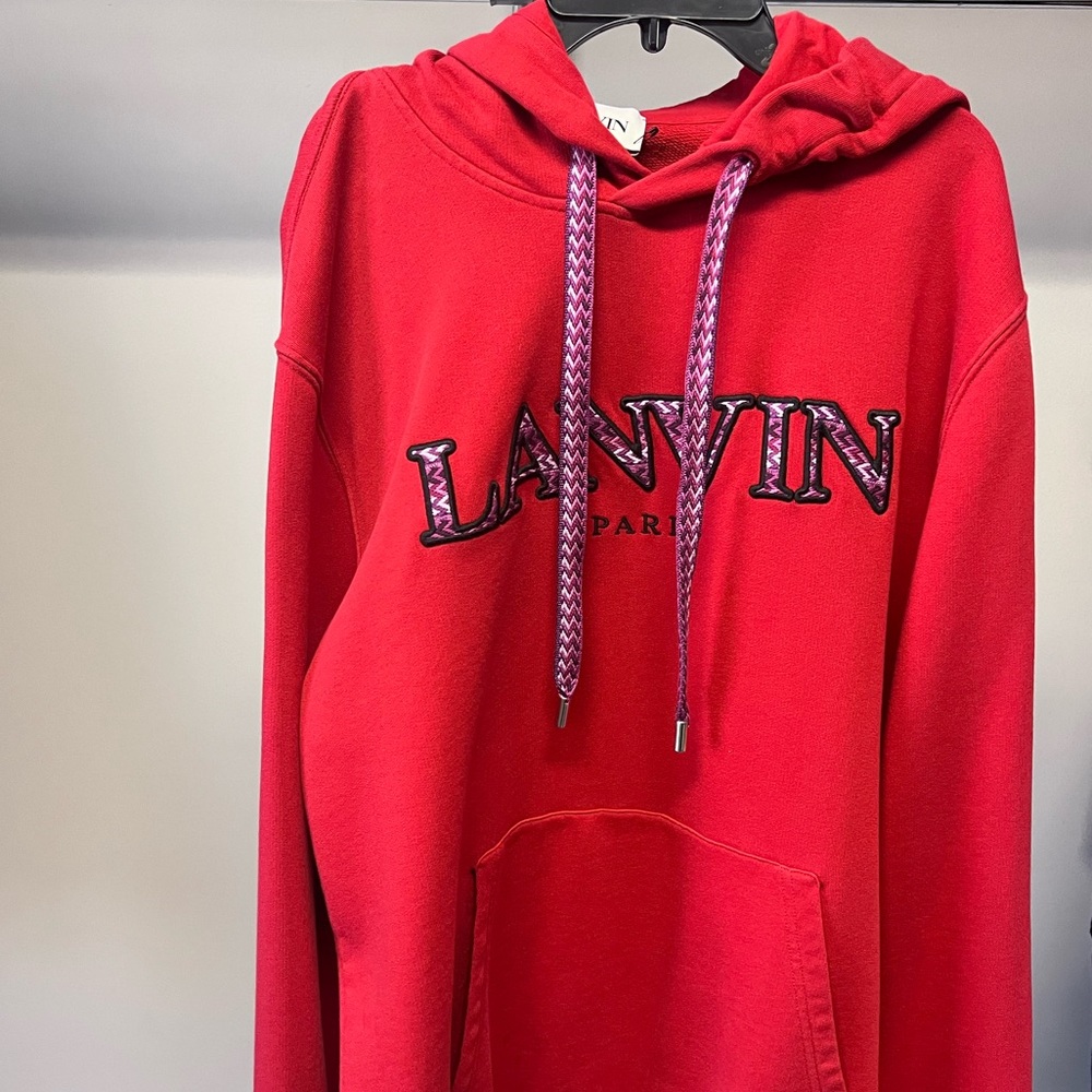 Lanvin Logo Embroidered Drawstring Hoodie Size Large